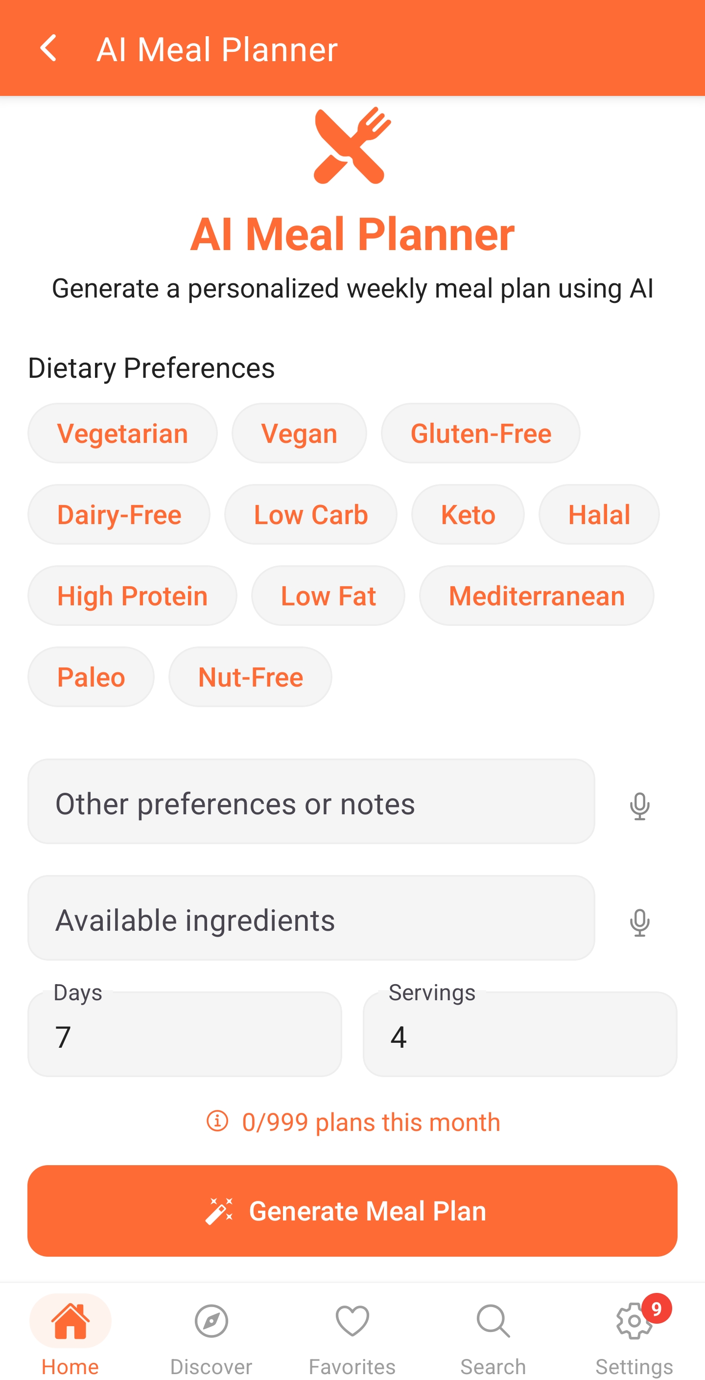 CookFeed weekly meal planner